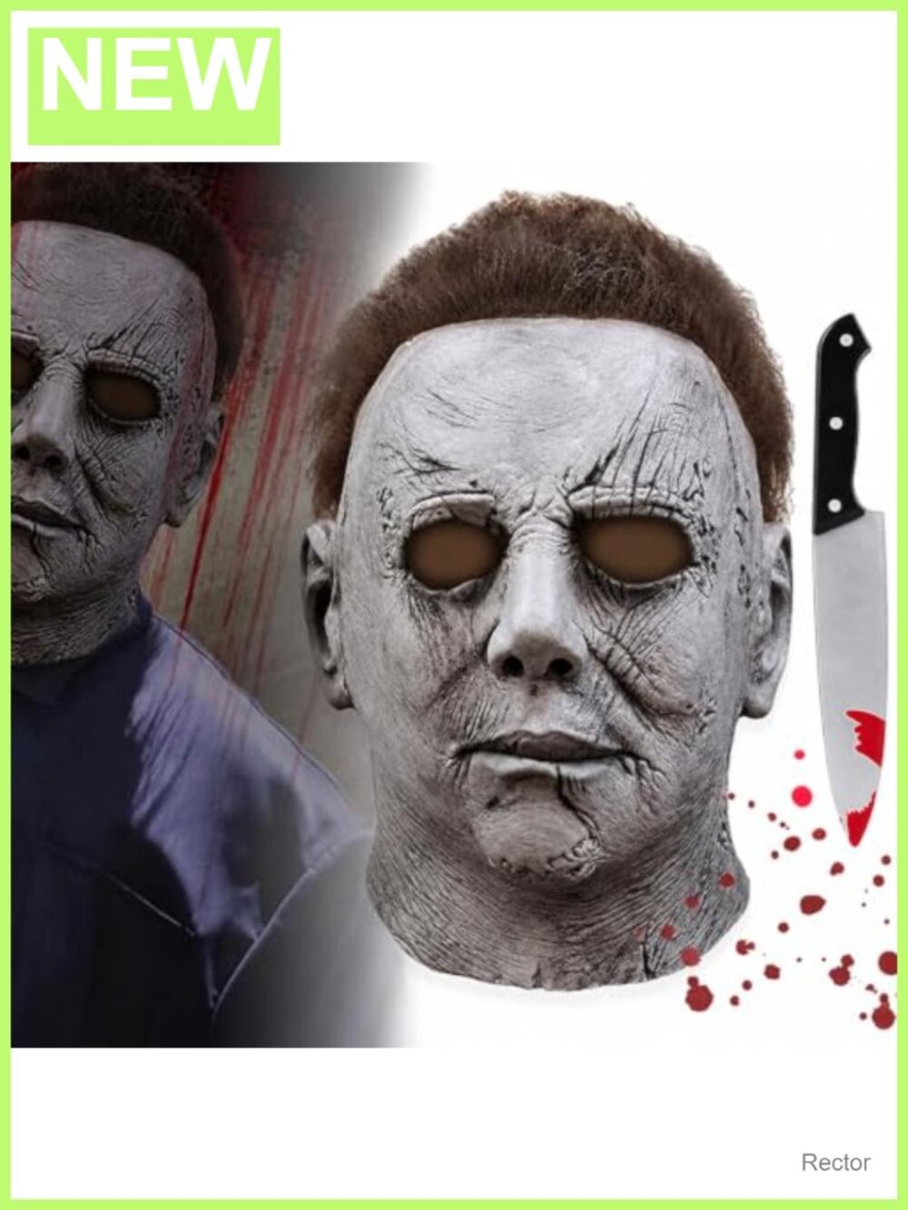Adult Horror Latex Full Head Mask & Prop Knife Cosplay Set